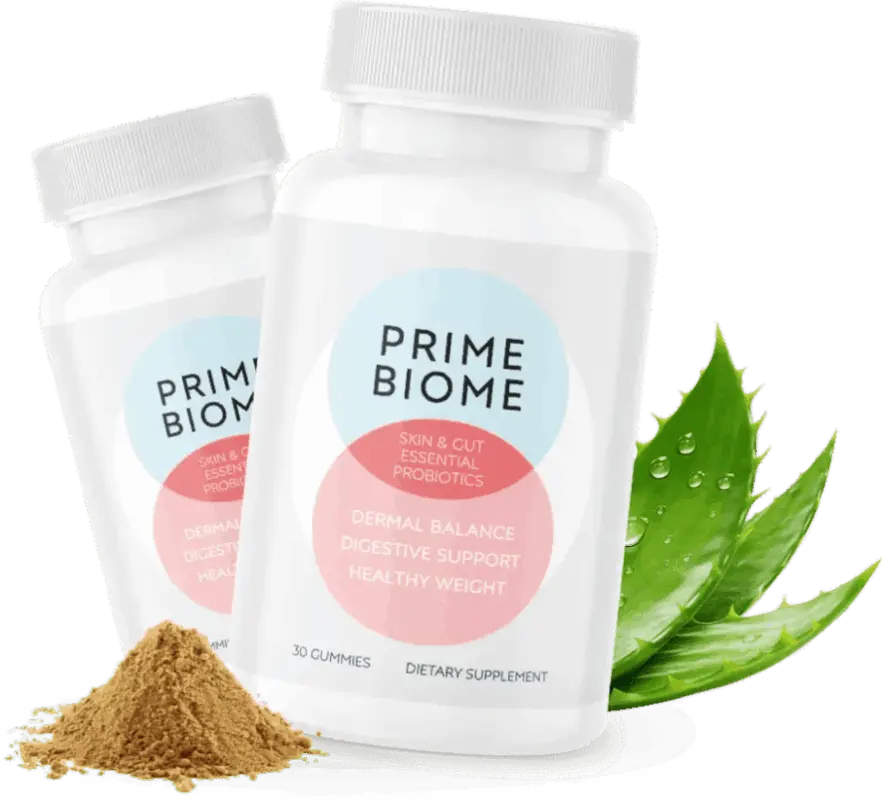 PrimeBiome probiotic gummies bottle for gut and skin health support
