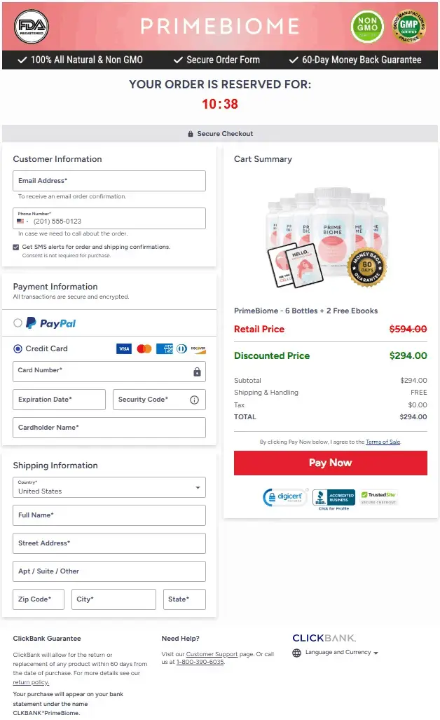PrimeBiome secure checkout